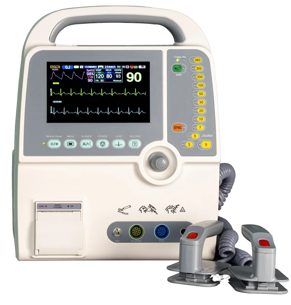 Desfibrilador con Monitor de 7 Pulgadas, Desfibrilador Bifásico Manual de Emergencia, Dispositivo Profesional de Desfibrilación Cardíaca con Monitor de ECG