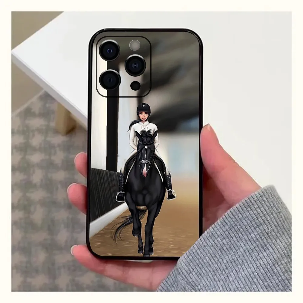 Competition Equestrian Horse Phone Case For Apple iPhone 15,14,13,12,11,Pro,X,XS,Max,XR,Plus,Mini Soft Black Cover