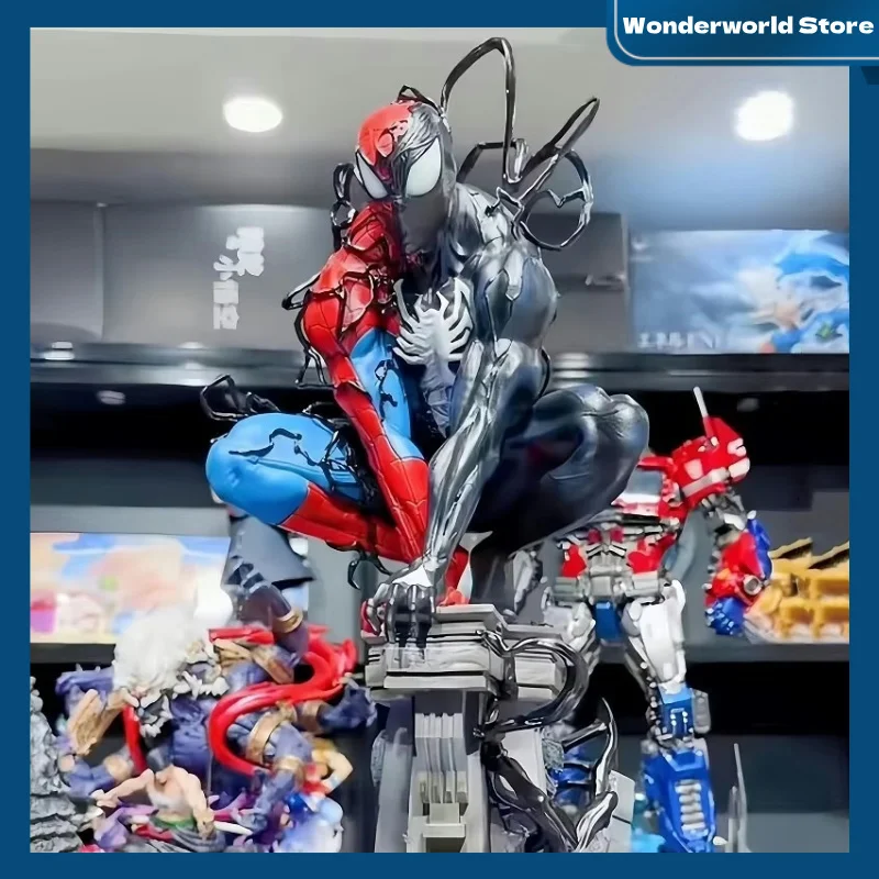 37.5/29cm Spider Man Venom Anime Figure Peripherals Symbiotic Plug In Luminous Desktop Decoration Collect Model Trendy Toys Gift