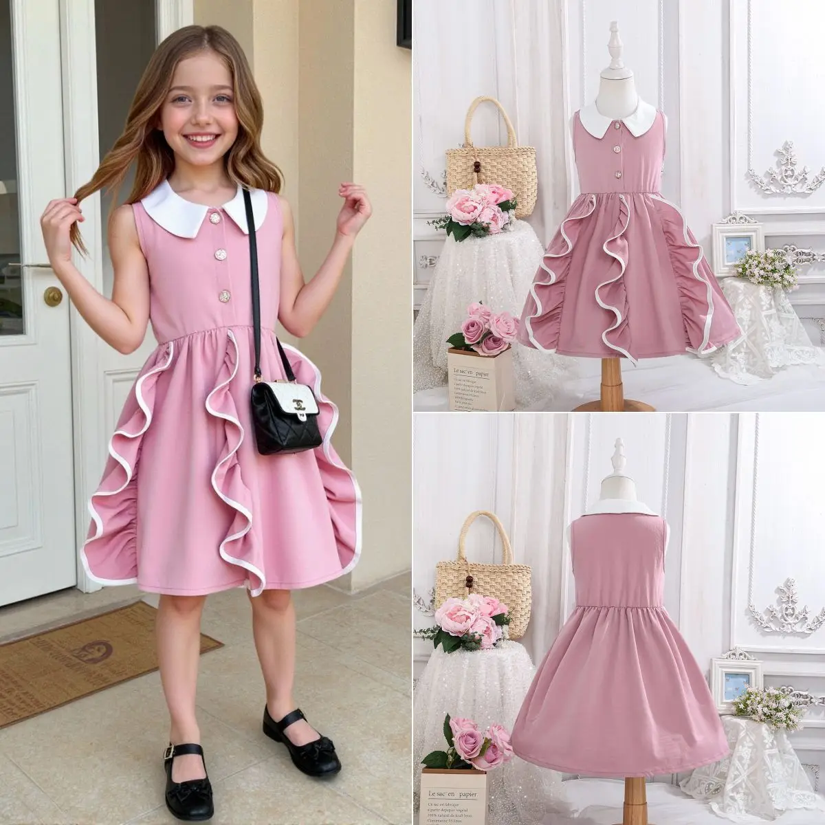 2026 Summer Academic Style Sweet Princess Dress Doll Collar Girls' Skirt
