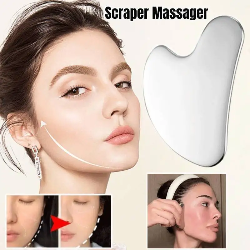 1Pcs Stainless Steel Gua Sha Scraper Massager For Face Neck Body Guasha Massage Tool Facial Skin Care Guasha Board Face Massager