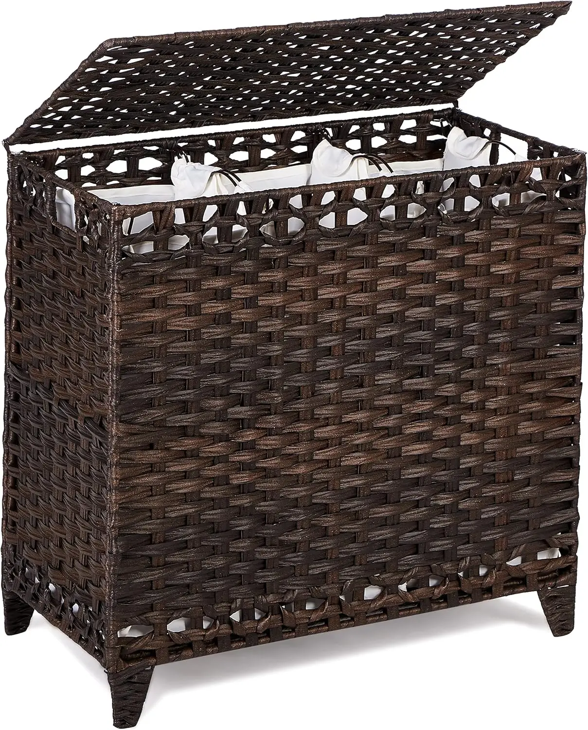 

132L Rattan Laundry Basket with Lid, 3 Removable Bags for Sorting Clothes, Durable Iron Frame and Heightened Feet