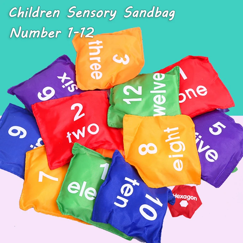 Children Sensory Sport Beanbag Toys Outdoor Toss Playing Interactive Throwing Games Geometric Number Sandbag Stress Relief Toys