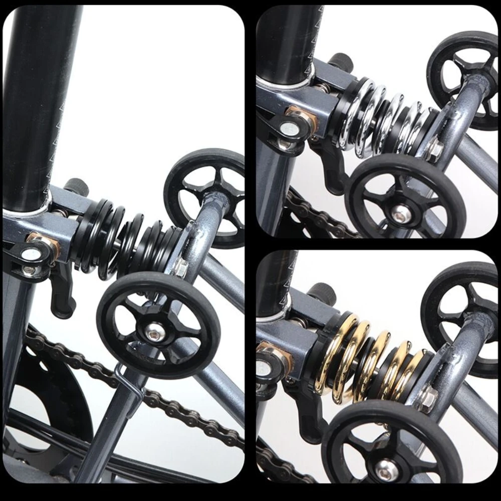 للصدمات الخلفية للدراجة القابلة للطي من Brompton، زنبرك فولاذي لمحور التيتانيوم، تعليق لفائف أسود/ذهبي/قوس قزح/فضي