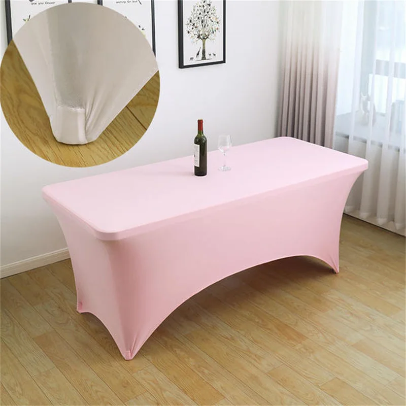 6FT Pink Stretch Table Cover Elastic Stretchable Rectangular Folding Tablecloths For Home Parties Outdoors Table Protector