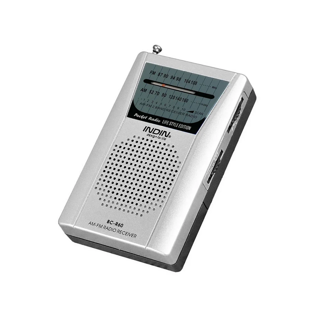 Indin BC-R60 clássico desgin portátil am rádio fm com alto-falante embutido 2aa bateria operado rádio de bolso mini rádios tamanho