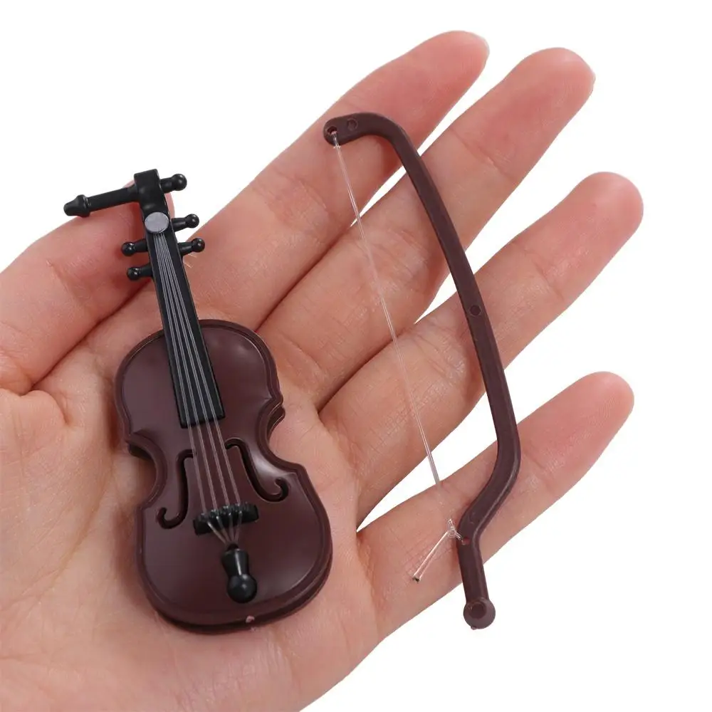 Simulation Violin Furniture Mini Violins Ornament 1/12 Home Decor Crafts Violin Model Brown Plastic Miniature Violin