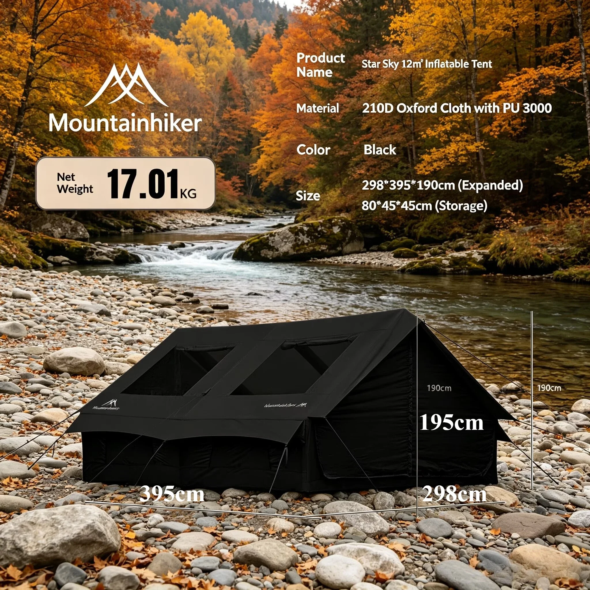 MOUNTAINHIKER 12m² Large Starry Sky Inflatable Tent 5/8P Outdoor Camping Tent Rainproof Family Beach BBQ Fishing Park Awning