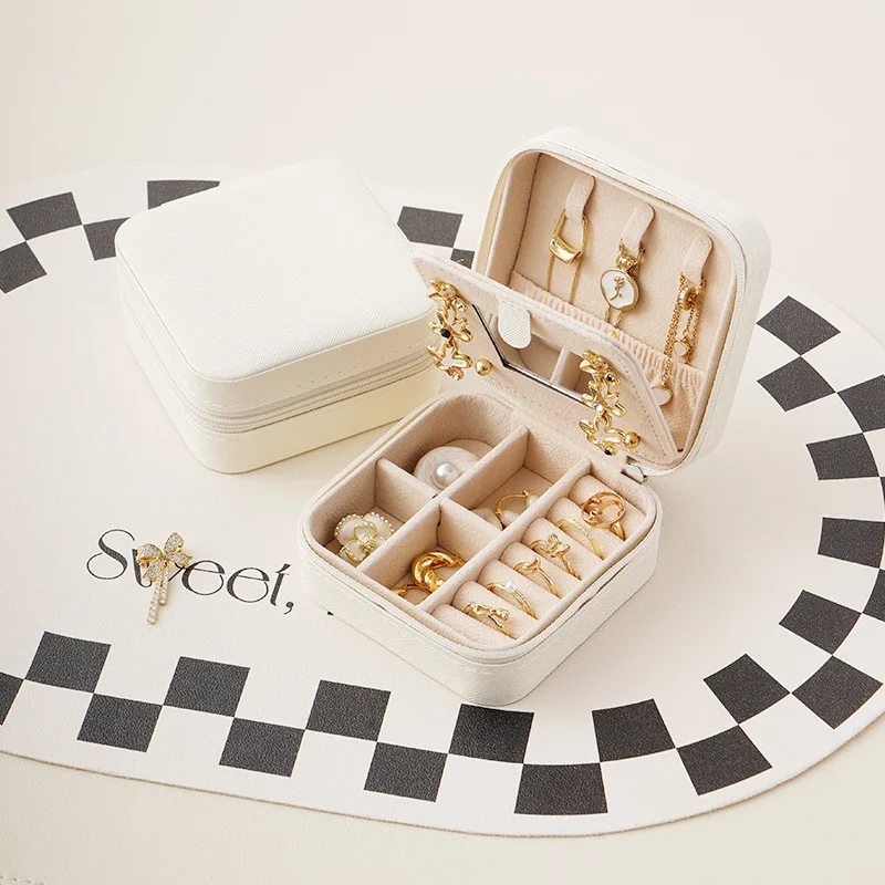 Jewelry Storage Organizer Display Mini Box Portable Travel PU Leather Jewelry Case Earrings Necklace Lipsticks Holder Gift