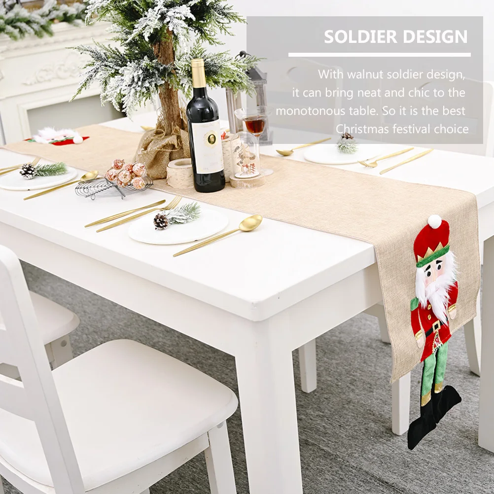 

Walnut Table Runner Printing Tablecloth Holiday Cover Nutcracker Festive Tablecloths New Year Christmas Dinner Decor