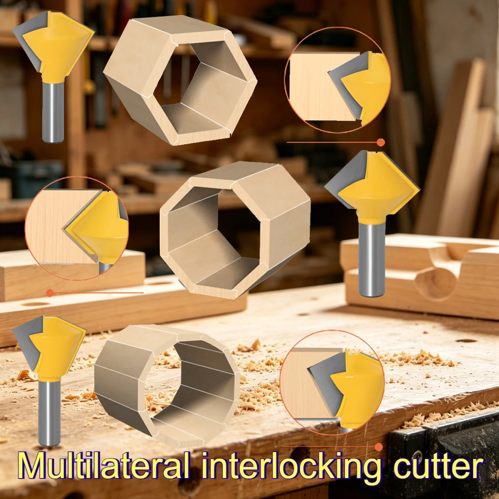 45 Degree Lock Miter Router Bit Set Carbide Wood Corner Joint Milling Cutter for Wood Tenon Splicing Woodworking Tool