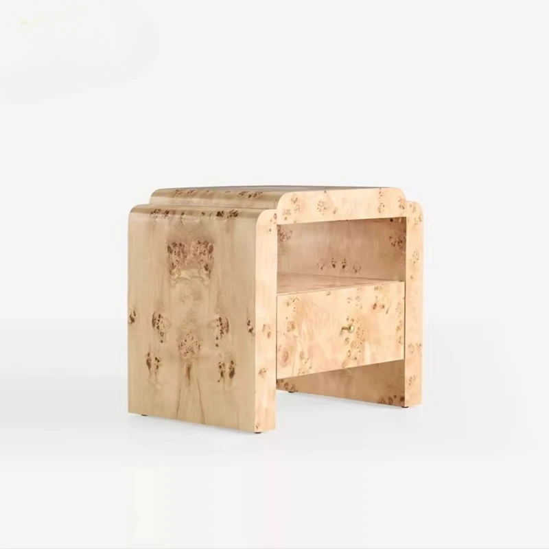 

Modern minimalist hotel bedroom wooden luxury bedside table with drawers villa natural tree tumor texture bedside table