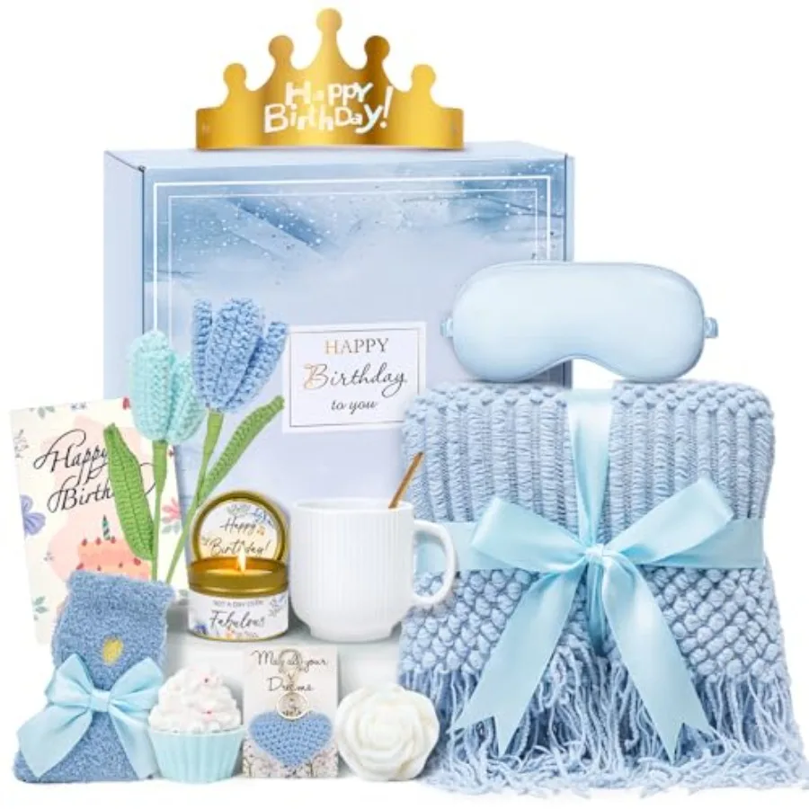 

Birthday Gifts for Women - 13PCS Unique Happy Birthday Easter Gifts Basket for Mom Her Best Friend Sister Wife Girlfriend Cowor