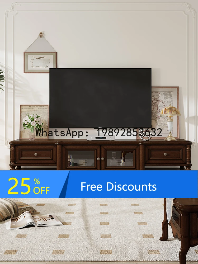 

LYY TV Cabinet American Retro Country Style Living Room TV Cabinet Home Old Money Solid Wood Storage Integrated Furniture