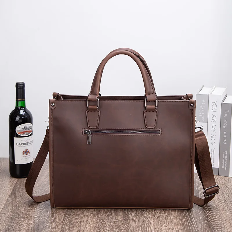 New Vintage Men's Briefcase - Multi-functional Business Handbag with Large Capacity - Outdoor Single-shoulder Crossbody Bag