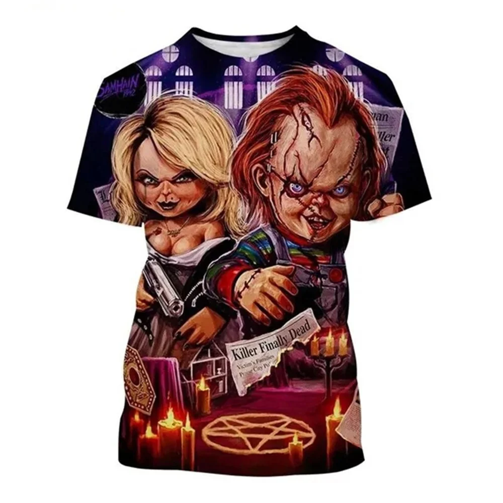 Summer Horror Chucky 3d Printed Children Tshirts Boys Girls Casual Fashion Oversized Short Sleeve Tees Tops Kids Adults Clothing