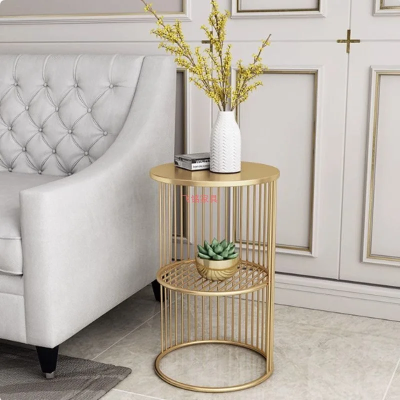 

Golden Iron Coffee Side Table Round Multifunctional End Table for Living Room Bedroom Nordic Home Decor