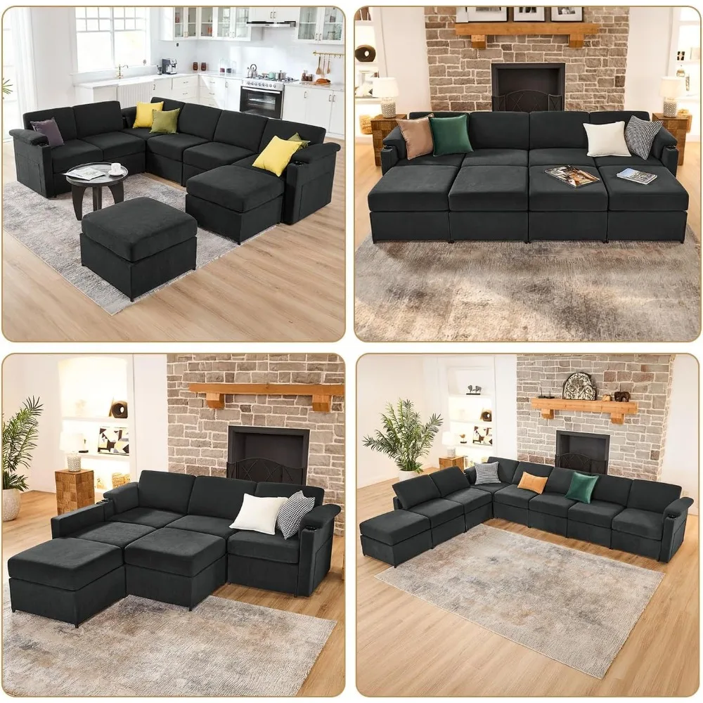

Modular Sectional Sofa Couch – Velvet Oversized U-Shaped Convertible Sleeper with Chaise for Living Room