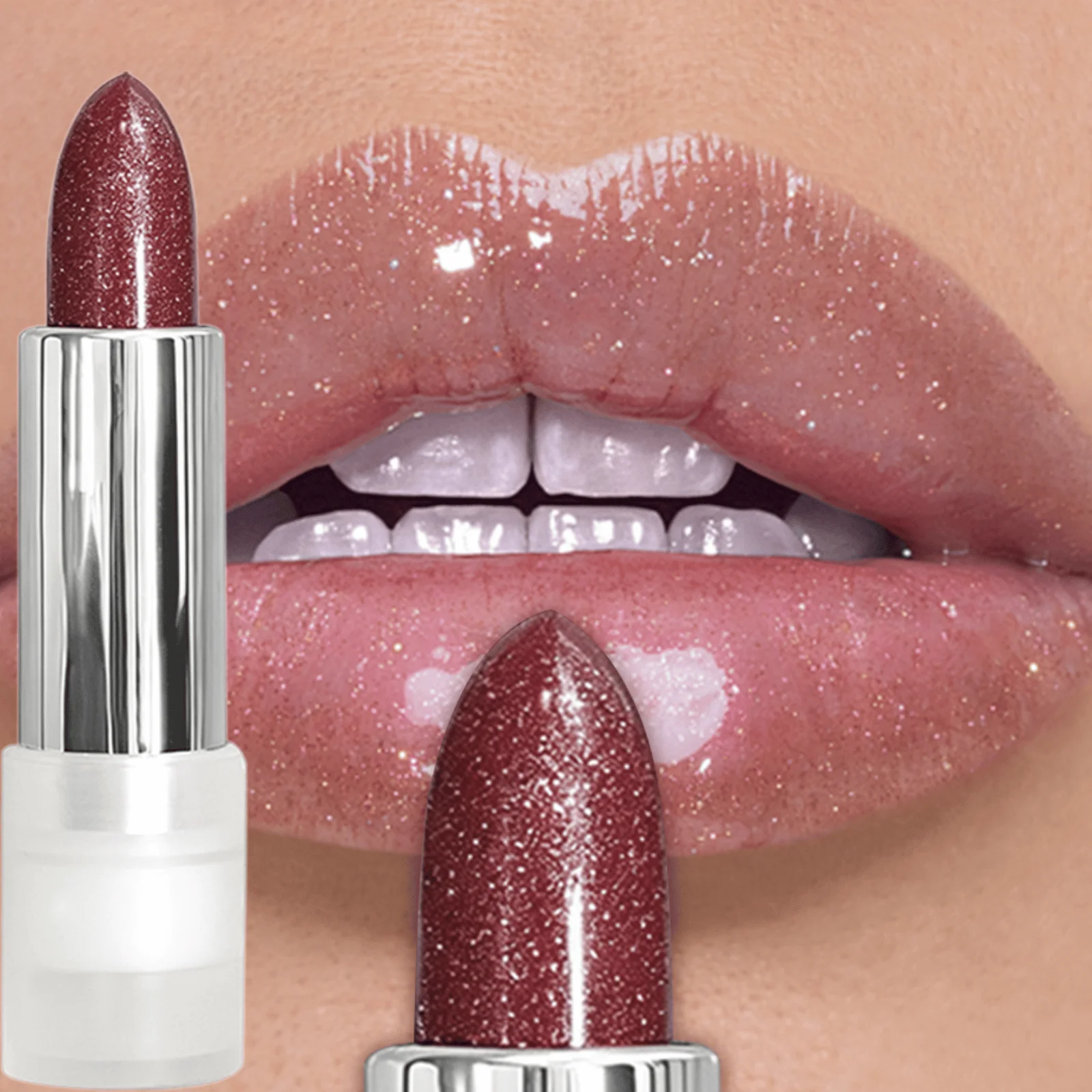 JUJU DREAM Silber Tube Schimmernder Lippenstift Weinrot Perlglanz Feuchtigkeitsspendender Glänzender Glitter Lippen-Make-up Kosmetik