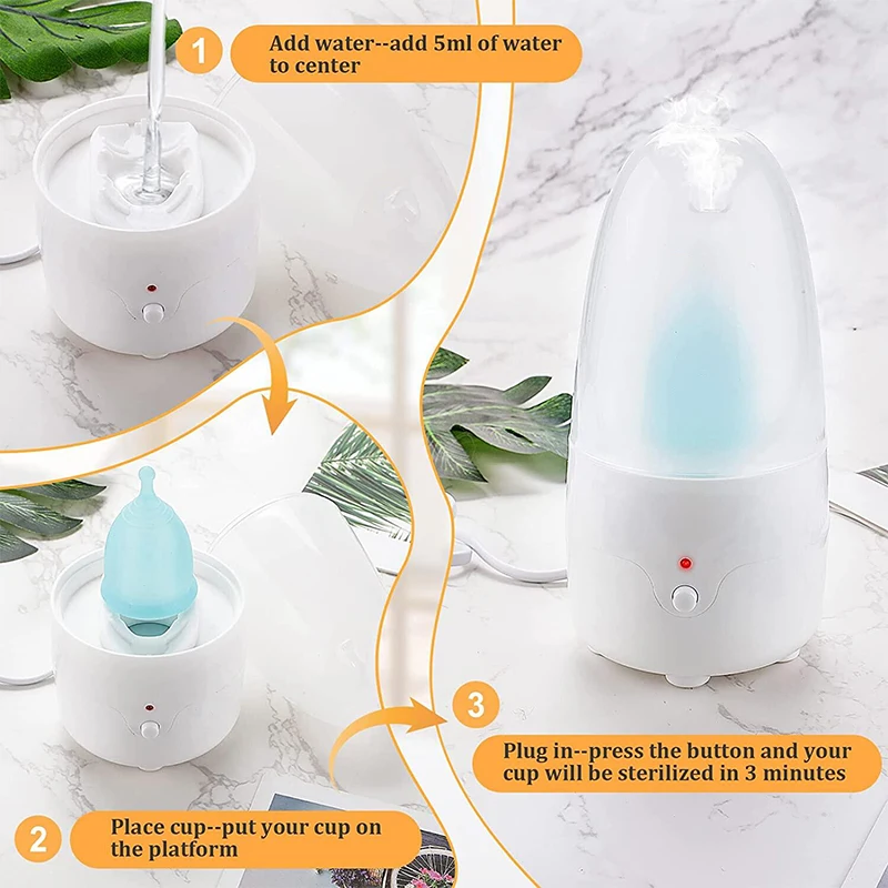 Menstrual Cup Steamer Sterilizer Cleaner Kills 99.9% of Germs with Steam Menstrual Cups & Discs Kegel Balls Steriliser Machine