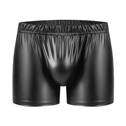 Calzoncillos sexis de piel sintética mate con aspecto húmedo para hombre, bañadores con bolsa para bulto, pantalones cortos de playa, bragas elásticas ajustadas para hombre