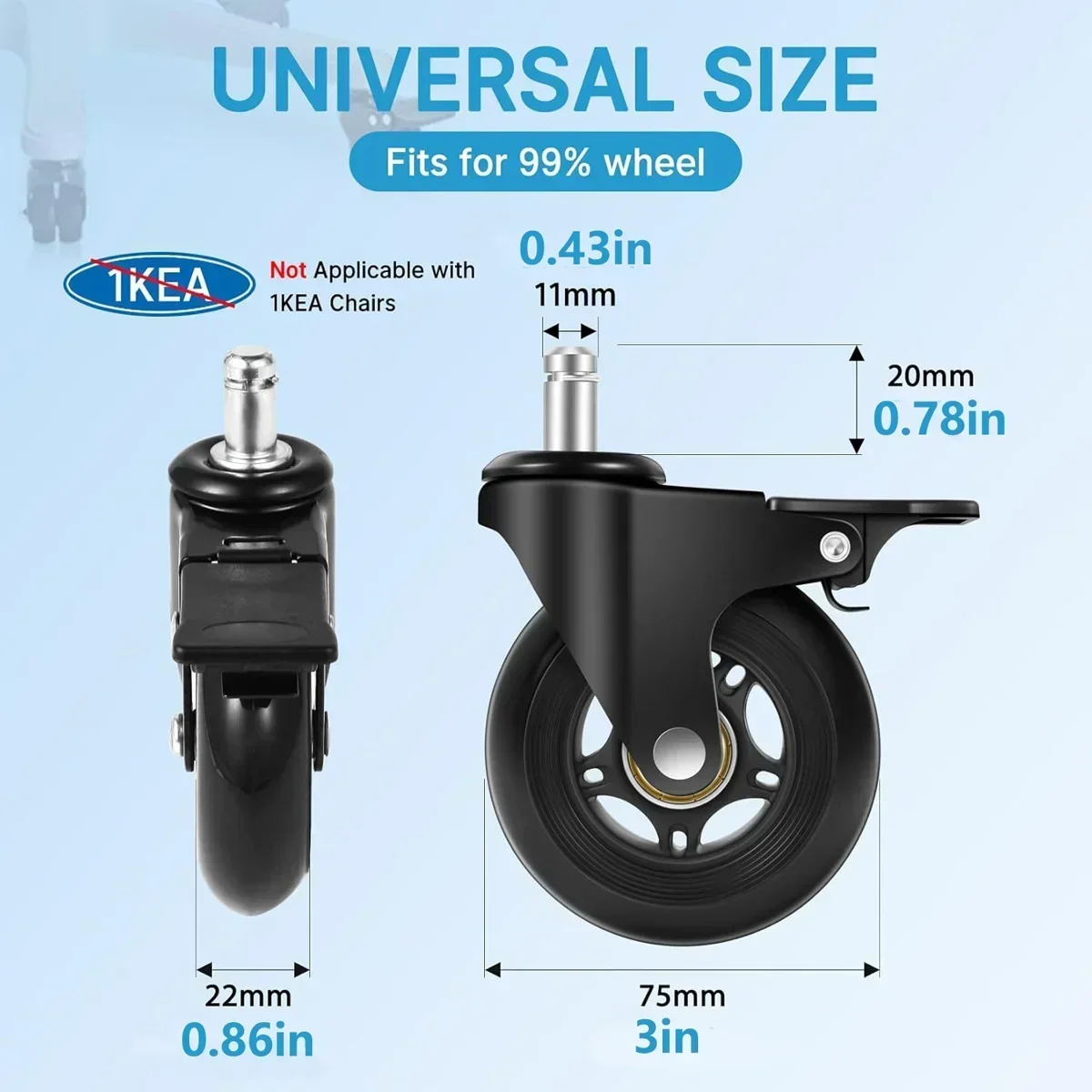 5pcs/Office Chair Casters Wheels 3 Inch Heavy-Duty Chairs for Hardwood Floors tile Common Standard