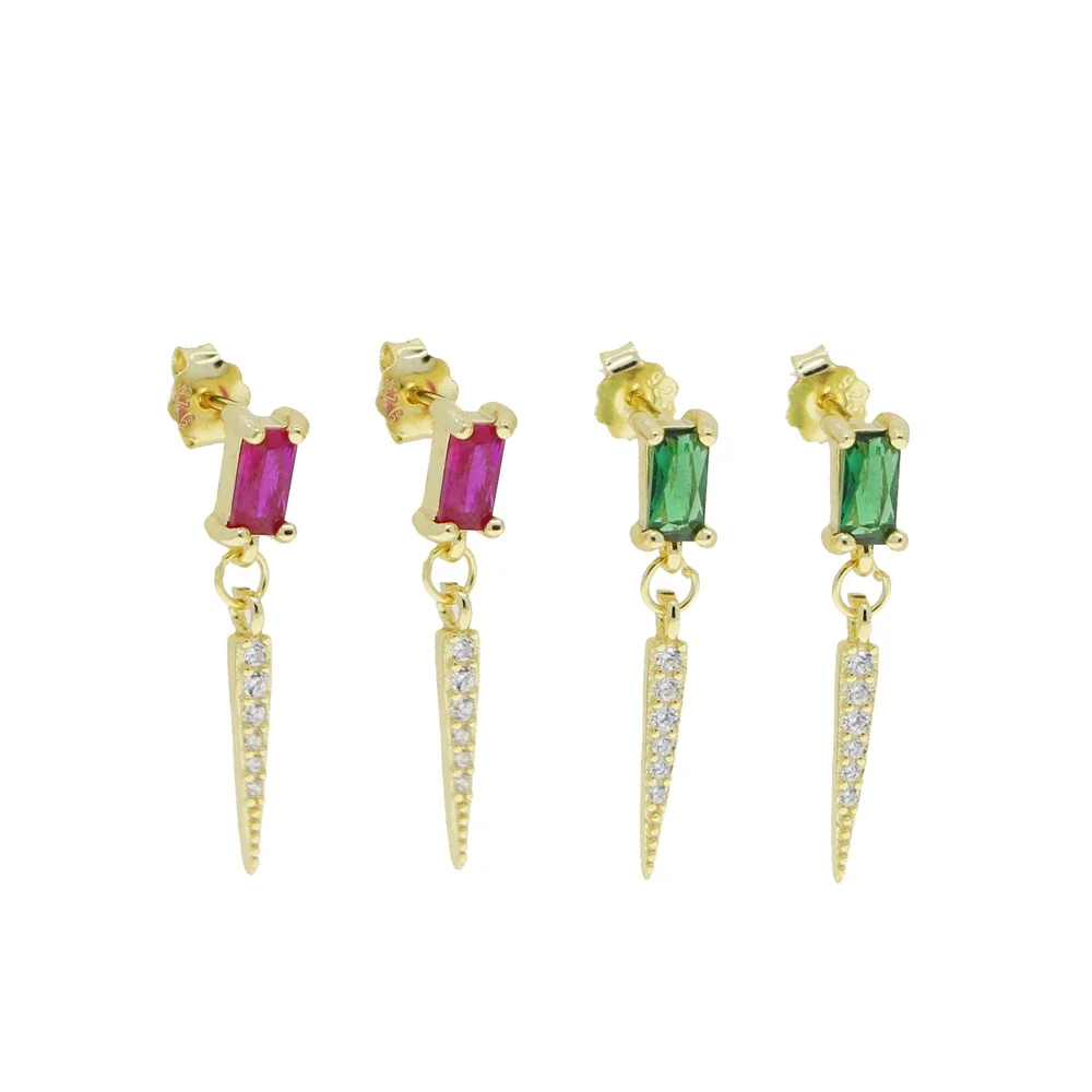 New Elegant 925 Sterling Silver Women Delicate Gold Plated Rainbow Geometry Colorful Cz Spike Charm Dangle Earrings Jewelry Gift