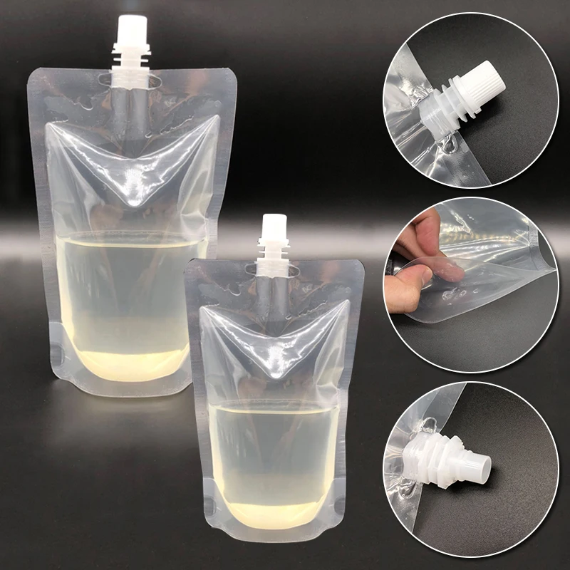 10Pcs Stand Up Plastic Drink Bag Packaging Spout Pouch DIY Beverage Liquid Juice Milk Coffee Camping Outdoor Storage 6 Sizes