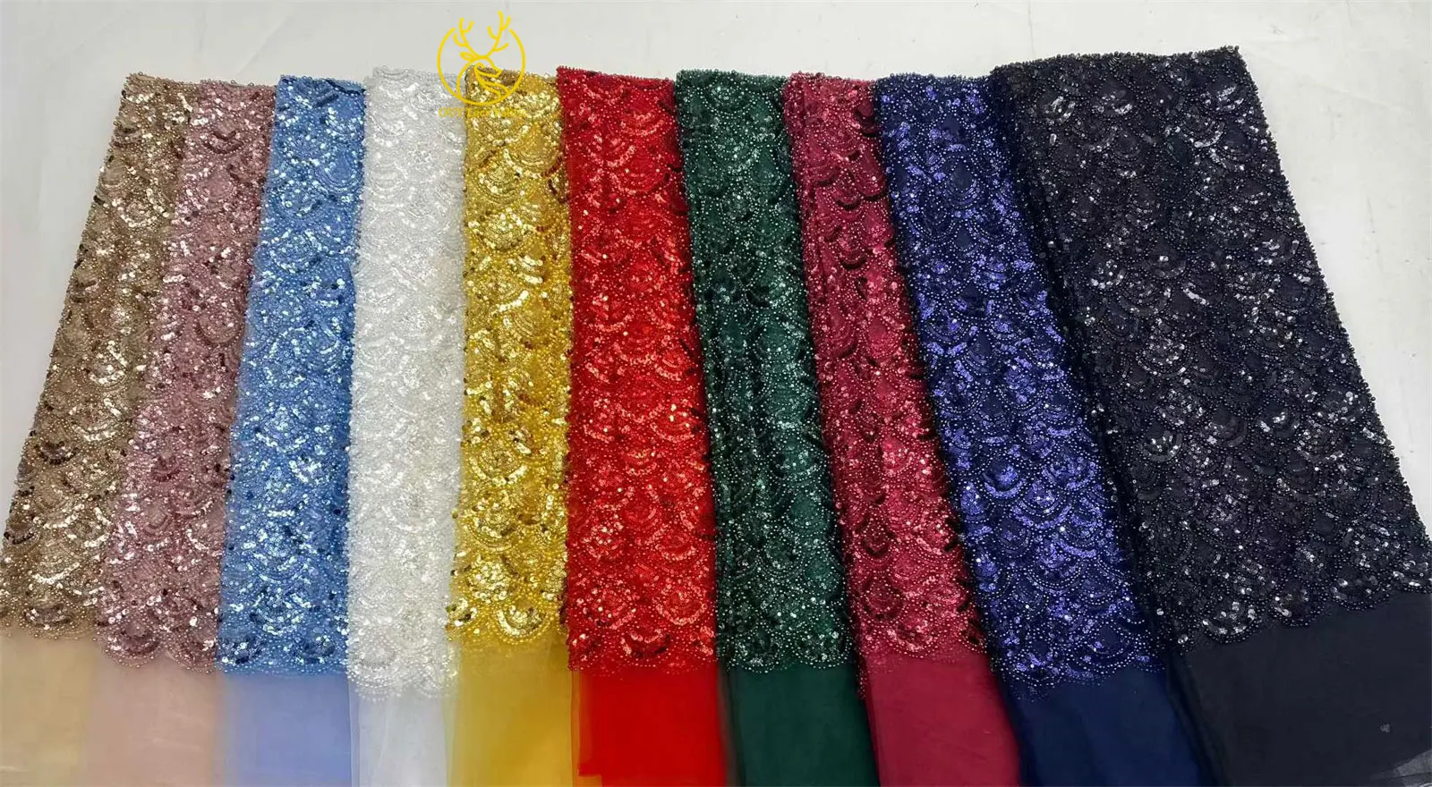 Tiefblauer afrikanischer schwerer Perlen-Spitzenstoff 2026 Hochwertiger nigerianischer Pailletten-Spitzenstoff für Hochzeit, Party, Kleid, 5 Yards – Detail 21