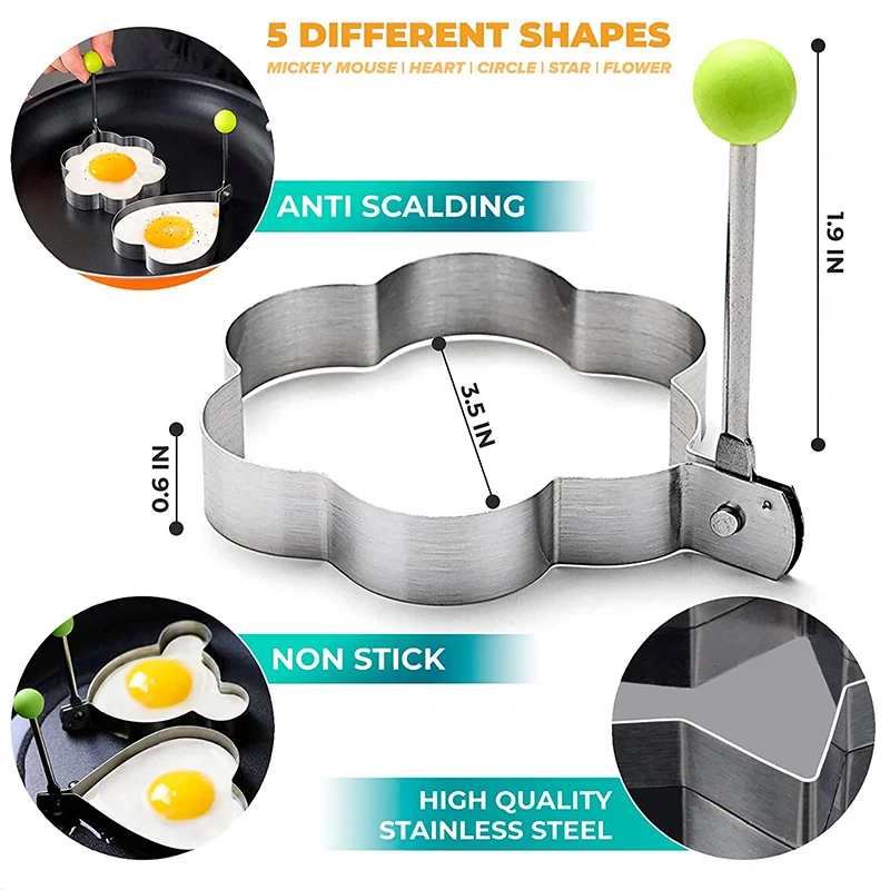 Stainless Steel Fried Egg Pancake Shaper Omelette Mold Mould Frying Egg Cooking Tools Kitchen Accessories Gadget Rings 5 Style