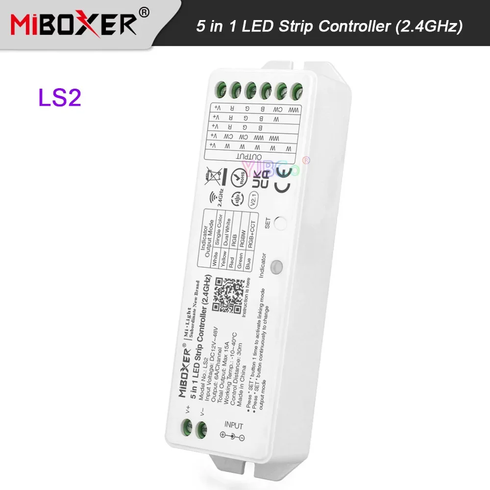 

Miboxer LS2 (Single color/Dual white/RGB/RGBW/RGB+CCT) light tape dimmer 12V-48V 24V Max 15A 5 in 1 LED Strip Controller 2.4G