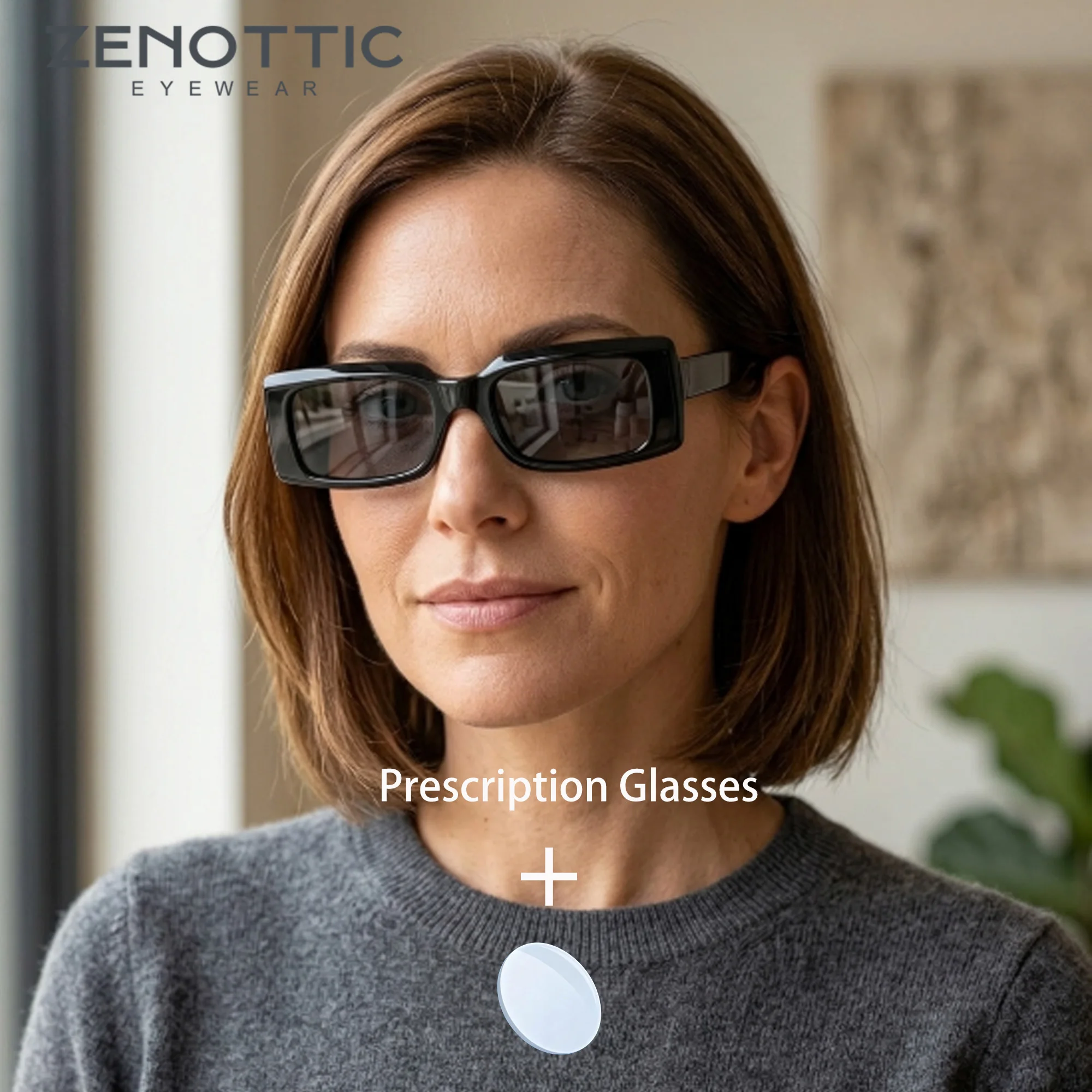 

ZENOTTIC Women M Size Square Acetate Prescription Sunglasses Progressive Polarized UV400 Summer Comfort Casual Eyewear