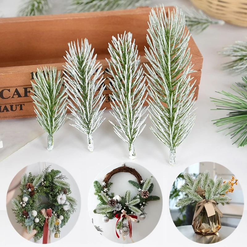 

10Pcs Christmas Pine Needle Branches Fake Plant Xmas Tree Ornaments Wedding Christmas Party Home DIY Wreath Gift Box Decorations