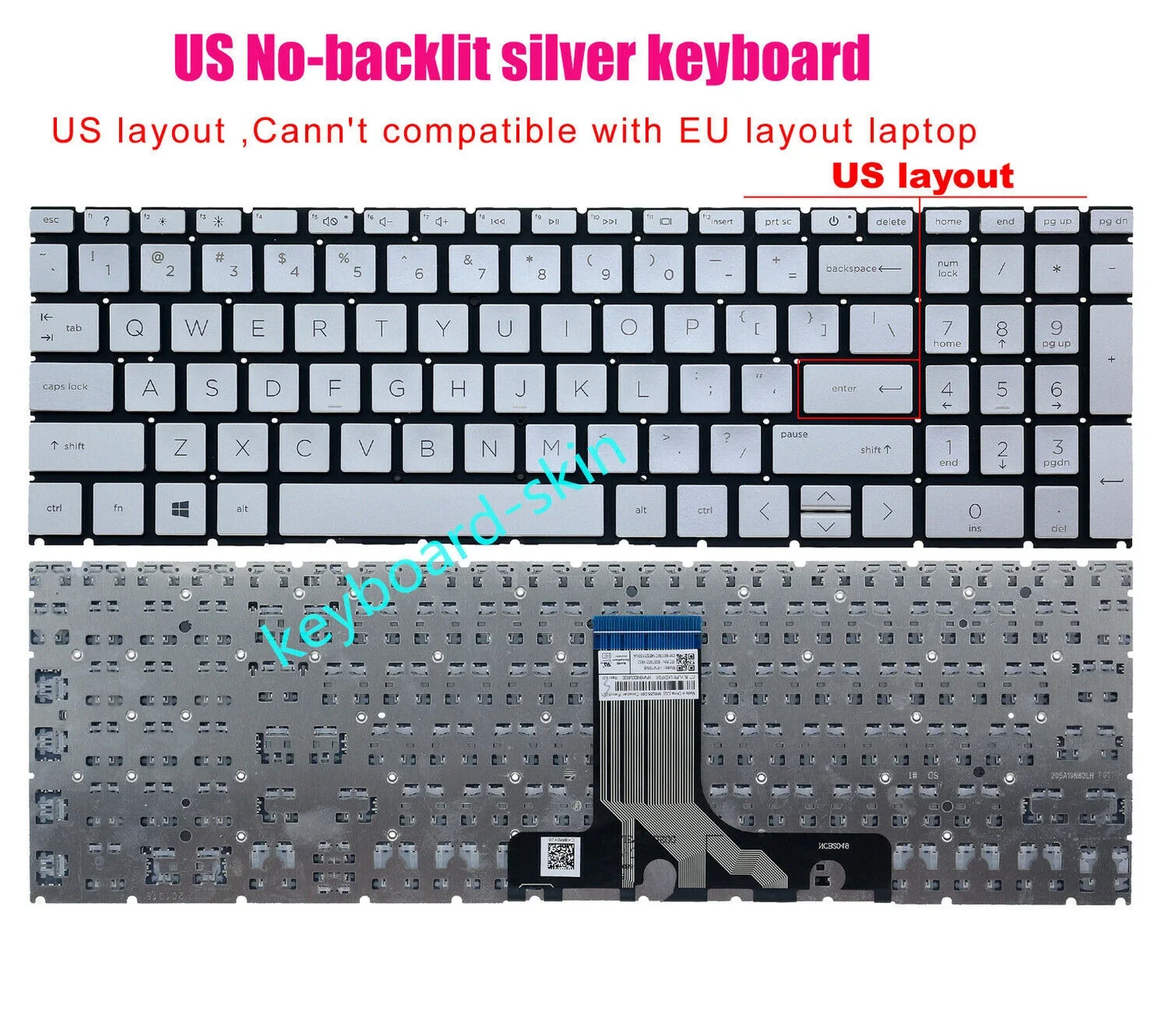 

New US silver without-backlit keyboard For HP 15-EG*** 15-EH*** laptop