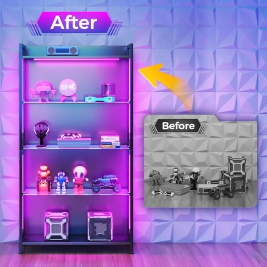 Display Case with Glass Shelves and RGB Lights, 4-Tier Display Cabinet view 5