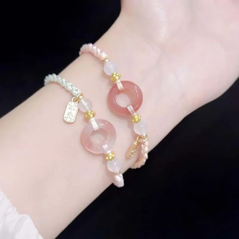 New Chinese Style Peace Buckle Braided Bracelets for Women Exquisite Pink Handmade Charm Bracelets Friend Jewelry Accessories