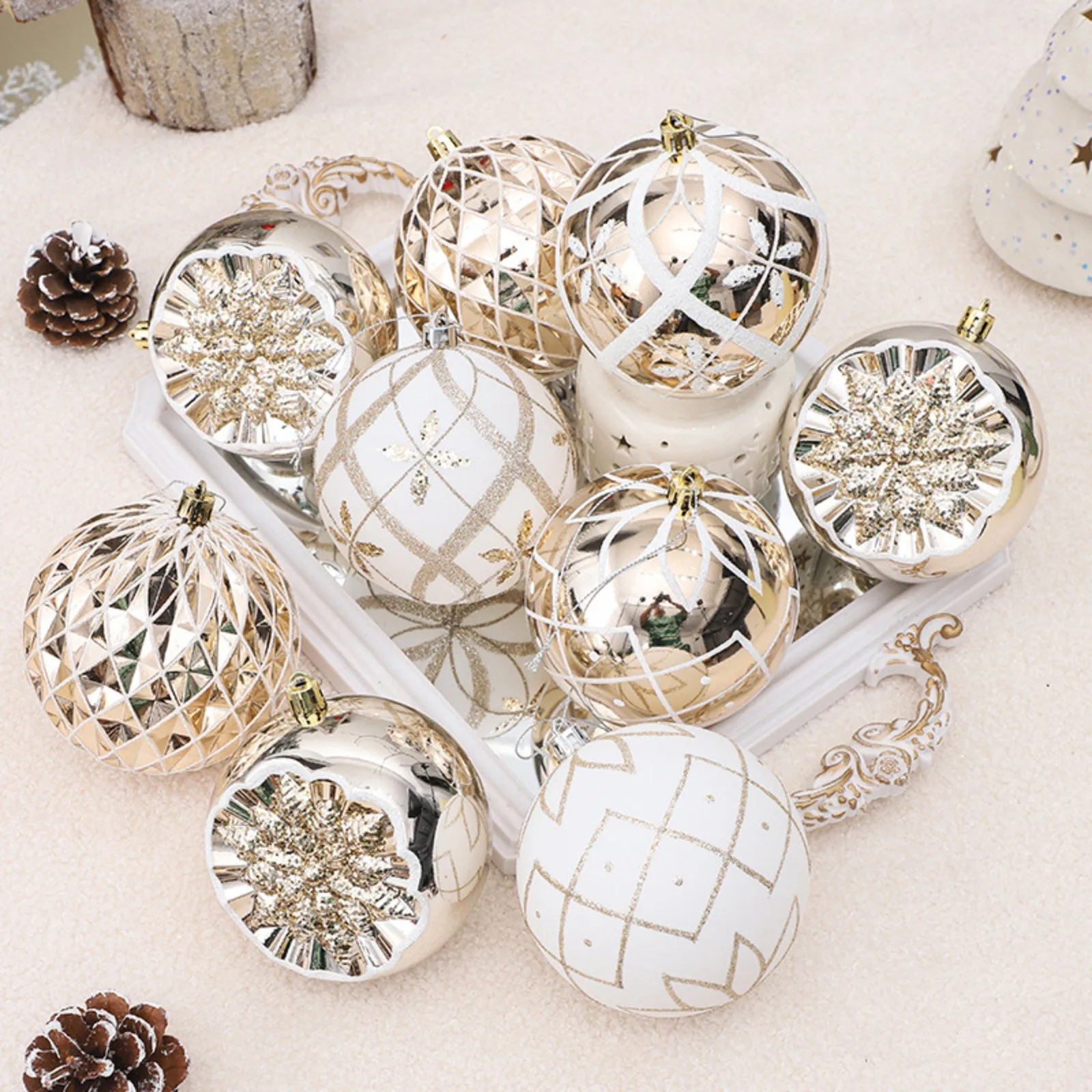 9PCS Christmas Ball Transparent PET Painted Toys Christmas Tree Decorations Gift Box Set Xmas Tree Pendant Merry Christmas Party