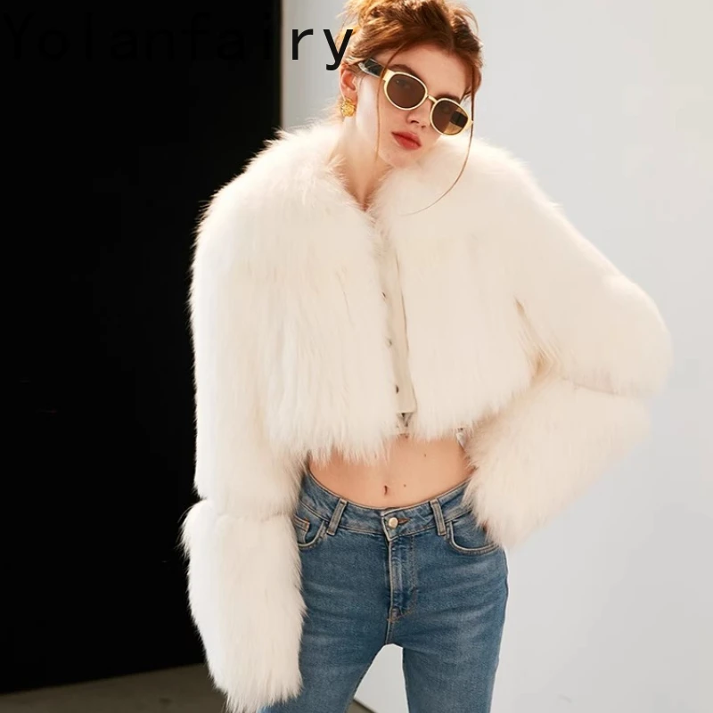 

YOLANFAIRY осенне-зимняя импортная шуба из цельного лисьего меха, утолщенная уличная шуба с квадратным вырезом и длинными рукавами шуба 2025