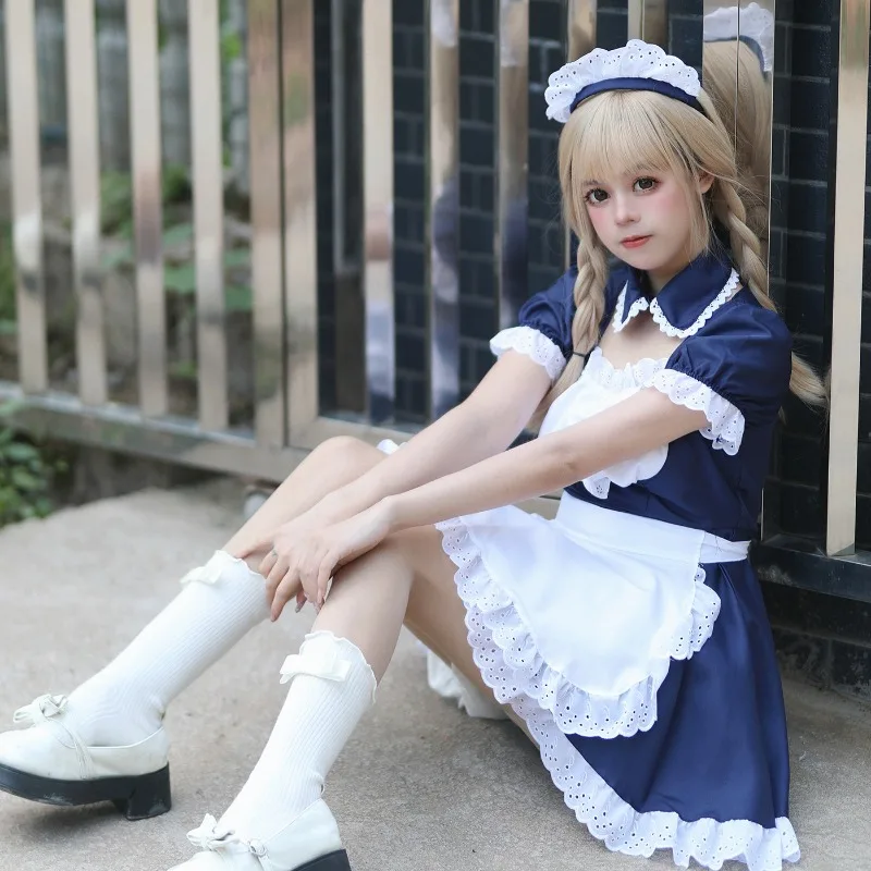 Dark Blue Cute Lolita Maid Dress Anime Cosplay Costume Japanese Lolita Girl Maid Dress Trending Girls Maid Party Costumes S-5XL