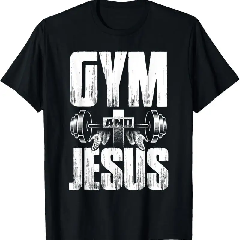 Religious Workout Gym Jesus Barbell Lifting Weights Cross T Shirt