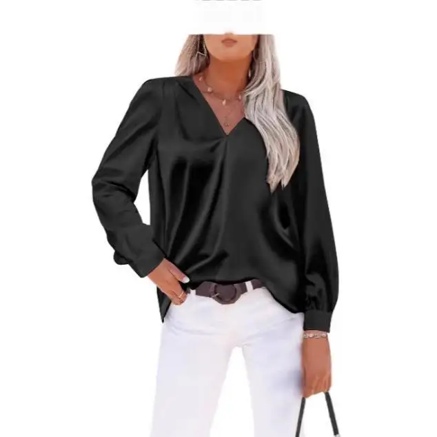 

Women's Long Sve Satin irt with Collar Commute Sle Bubble Sve Pure Color Polyester Fiber 00% Dring