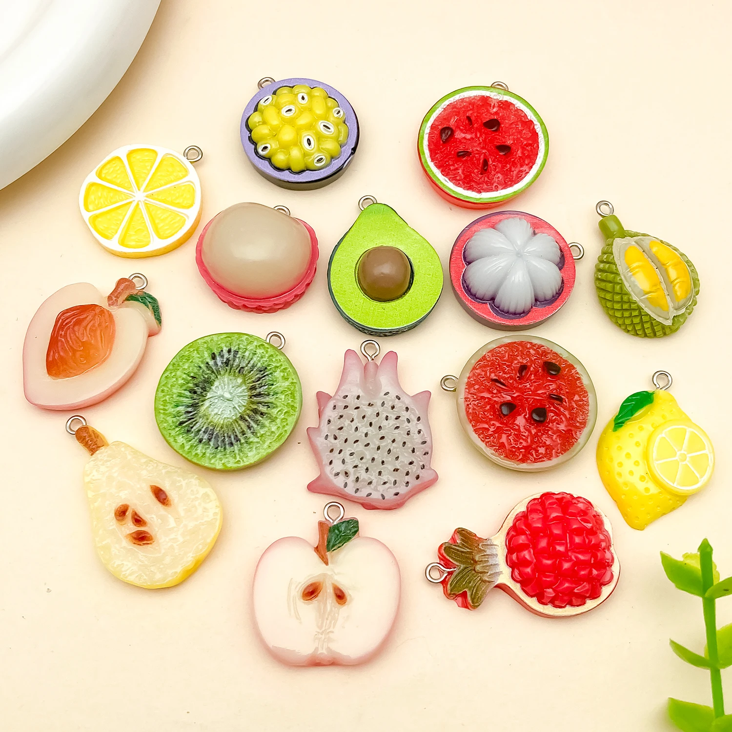  15pcs Charms Fruit Watermelon Lemon Apple Strawberry Resin Color Pendants DIY Crafts Making Findings Handmade Fashion Jewelry