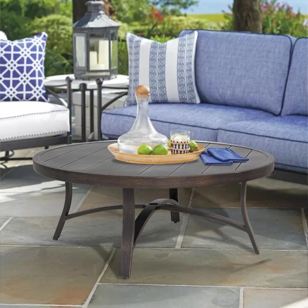 

furniture 45-Inch Round Patio Coffee Table, Durable Aluminum Outdoor Side Table with Weather-Resistant Design for Garden