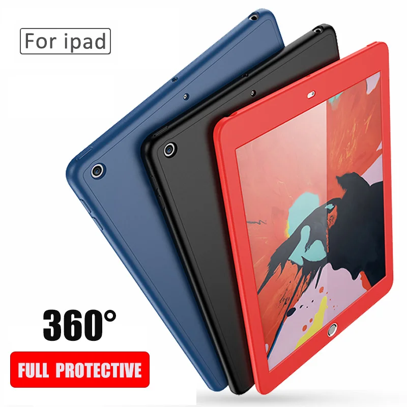 Tempered Glass For Apple iPad 9.7 2017 2018 5th 6th A1823 A1822 A1893 A1954 Case 360 Degree Front Back Full Cover Silicone Case