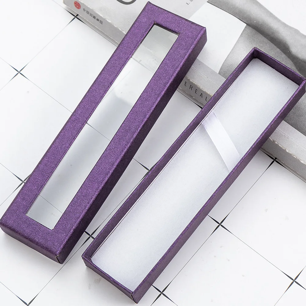 

4 Pcs Gift Pen Box Storage Paper Container Open The Window Clear Pencil Case Dust-proof Pink