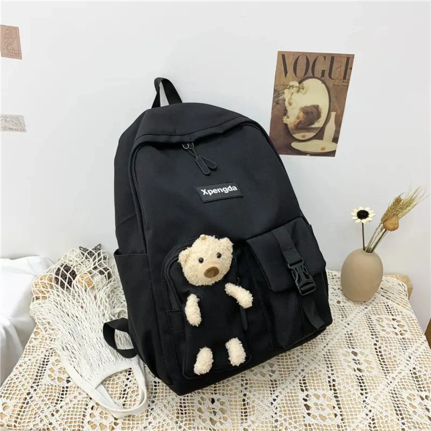 

Cute Bear Oxford Backpack School Student Junior High School