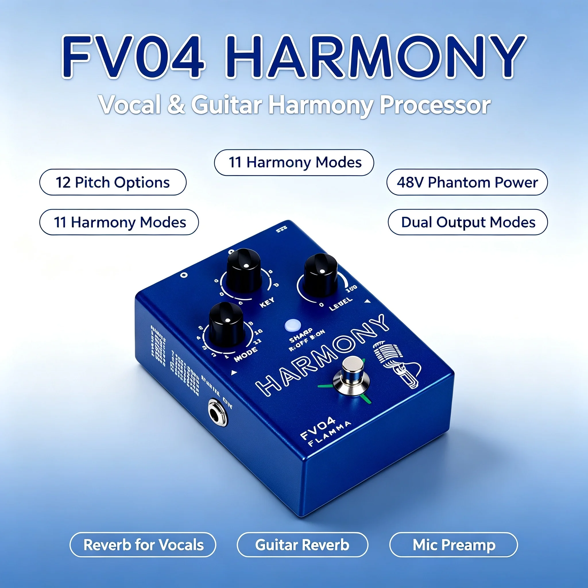 MOOER FV04 Harmony Vocal Effects Processor 12 Keys 11 Harmony Modes 48V Phantom Power XLR Guitar Input