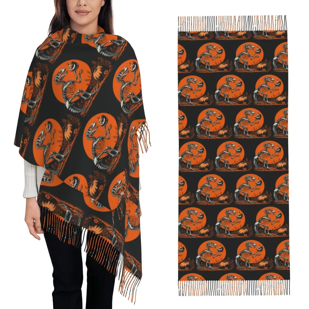 Dinosaur Fossils Halloween Scarf Tassel Scarves Women Soft Warm Shawls and Wraps Large Fall Winter Shawl Wrap