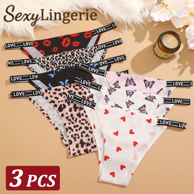 3Pcs Silk Seamless Women\'s Panties Sexy Flower Butterfly Briefs Fashion Leopard Bikini Female Letter Waist Comfortable Lingerie