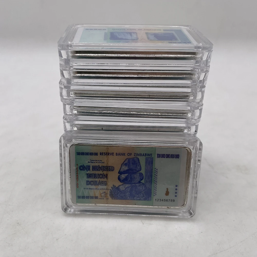 Free Shipping 10 pcs Blue Silver 100 Trillion Dollars Zimbabwe Metal Bar With Nice Box and Certificates for Collection